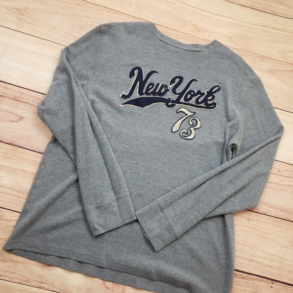 Old Navy Shirt Mens XL Gray Blue Long Sleeve New York Thermal Cotton Casual‎